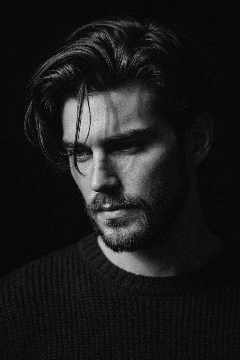 B&W pensive man portrait: GPT Image 2 prompt