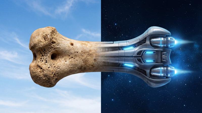 Bone-to-spaceship split scene: GPT Image 2 prompt