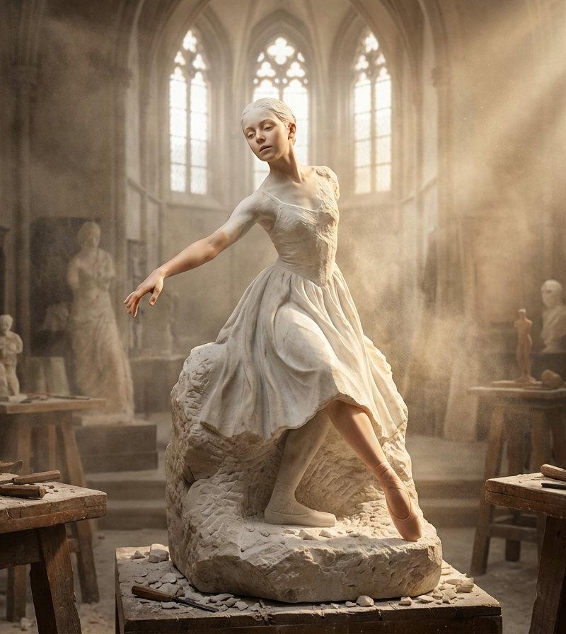 Half-finished marble sculpture awakening: GPT Image 2 prompt