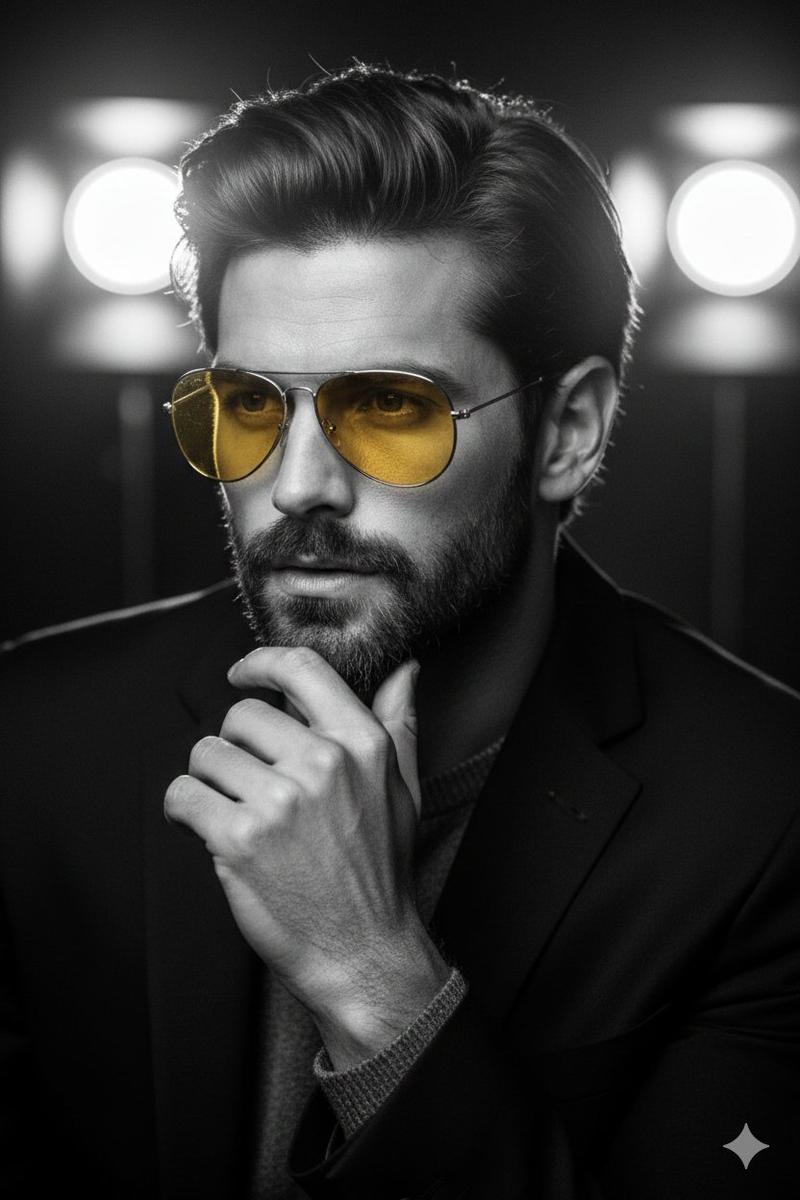 Film-noir portrait with amber sunglasses: GPT Image 2 prompt