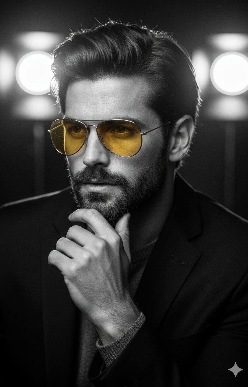 Film-noir portrait with amber sunglasses: GPT Image 2 prompt