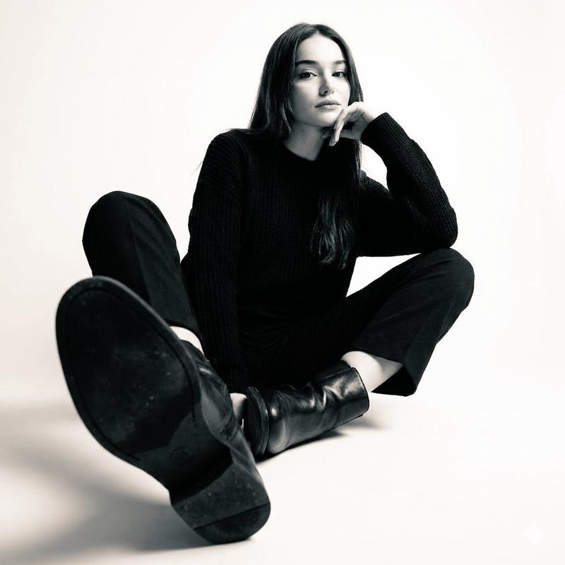 Floor-seated all-black studio portrait: GPT Image 2 prompt