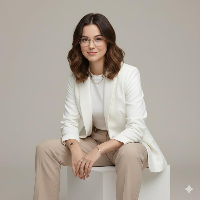 Executive seated white cube portrait: GPT Image 2 prompt