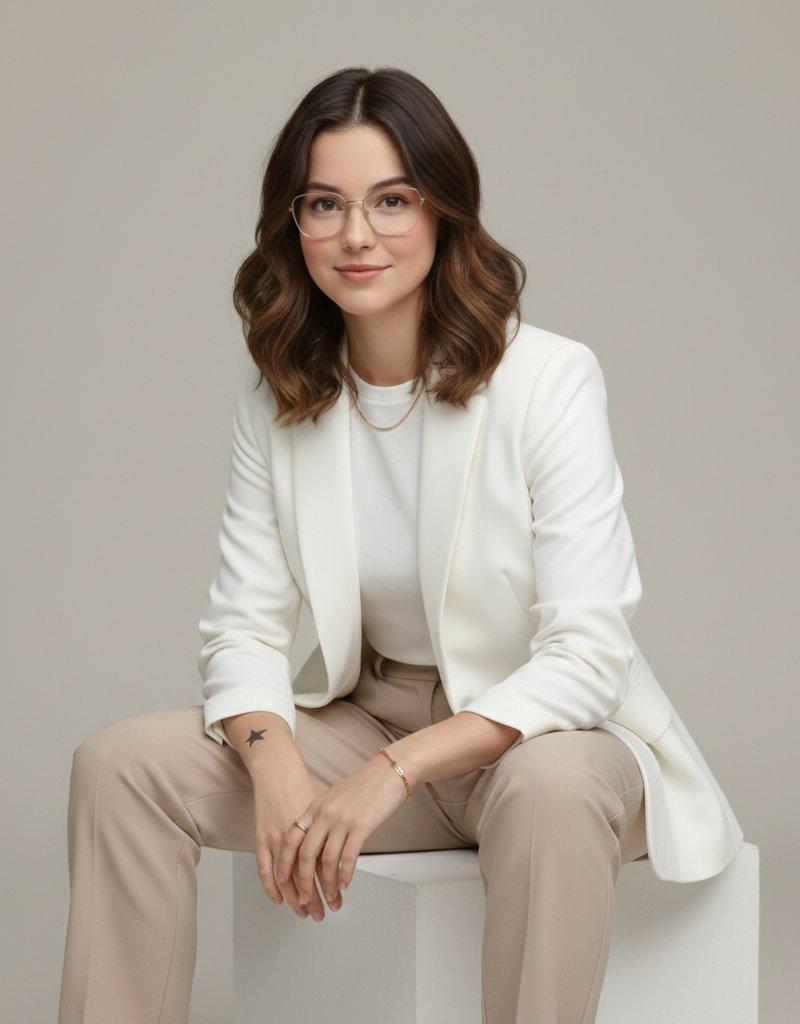 Executive seated white cube portrait: GPT Image 2 prompt