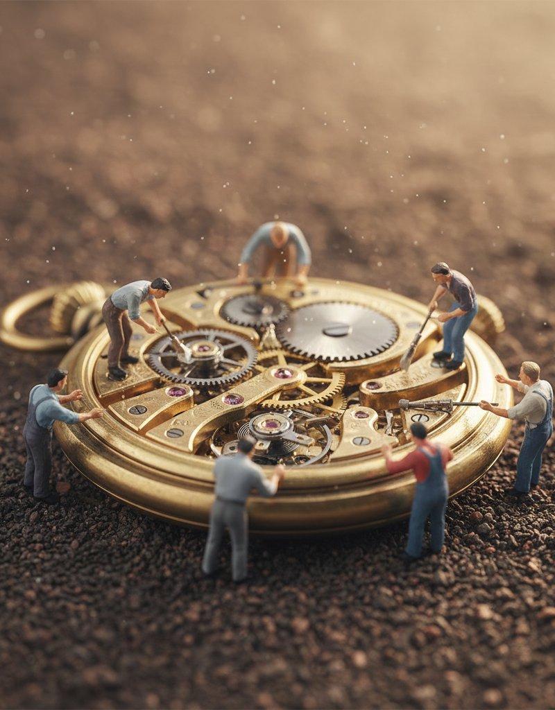 Tiny restorers fixing pocket watch: GPT Image 2 prompt