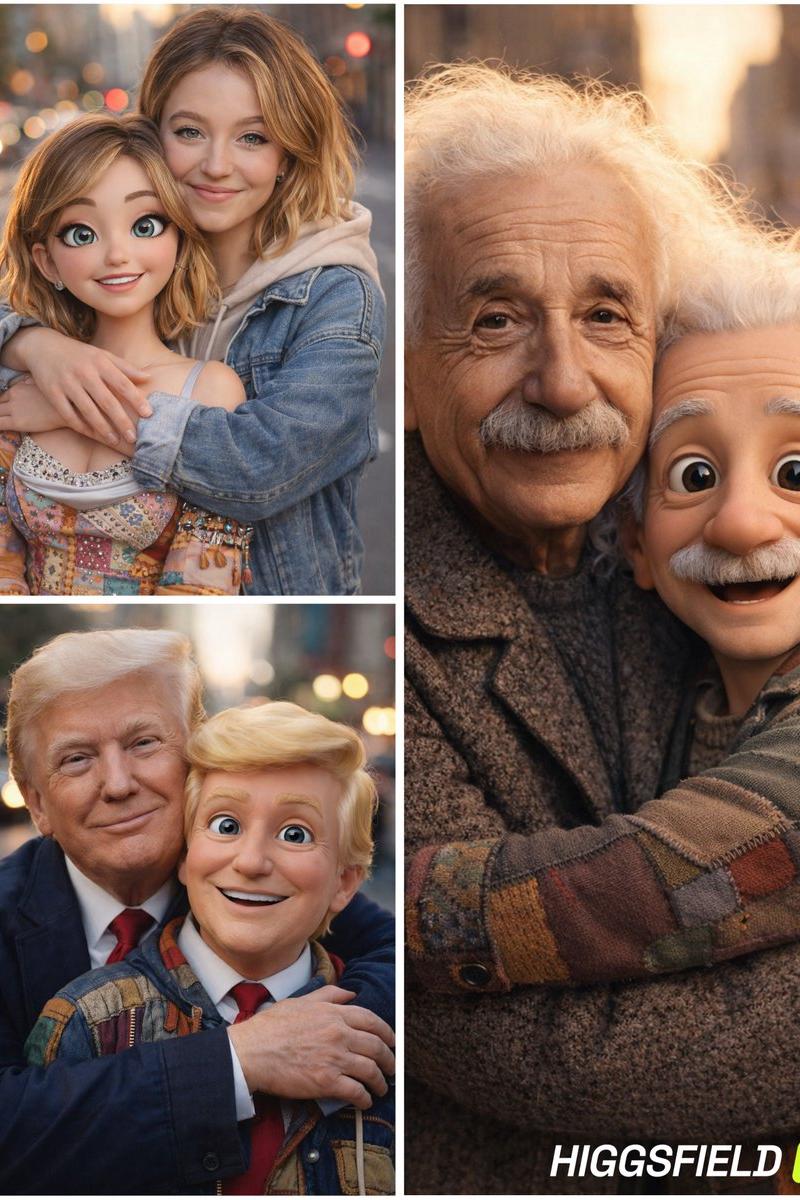 Hyper-real cartoon doppelgänger street hug: GPT Image 2 prompt