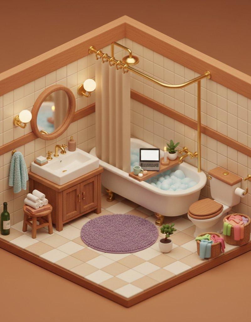 Cozy isometric bathroom diorama: GPT Image 2 prompt