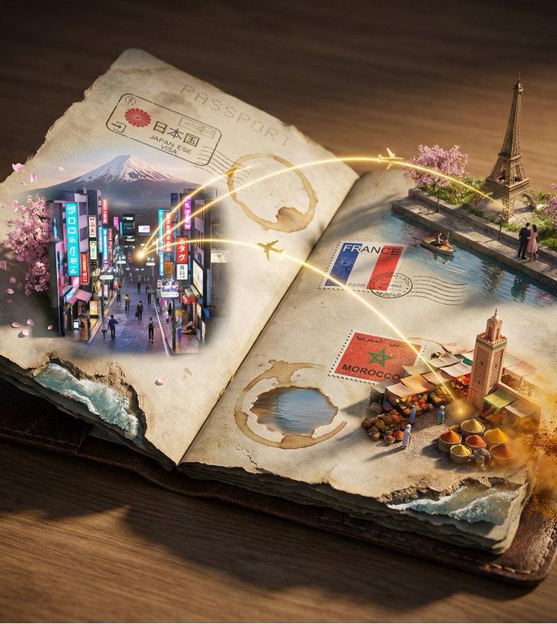 Passport stamp city scene: GPT Image 2 prompt