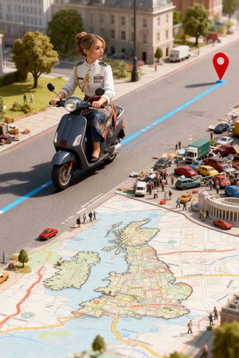 GPS scooter UK chaos scene: GPT Image 2 prompt