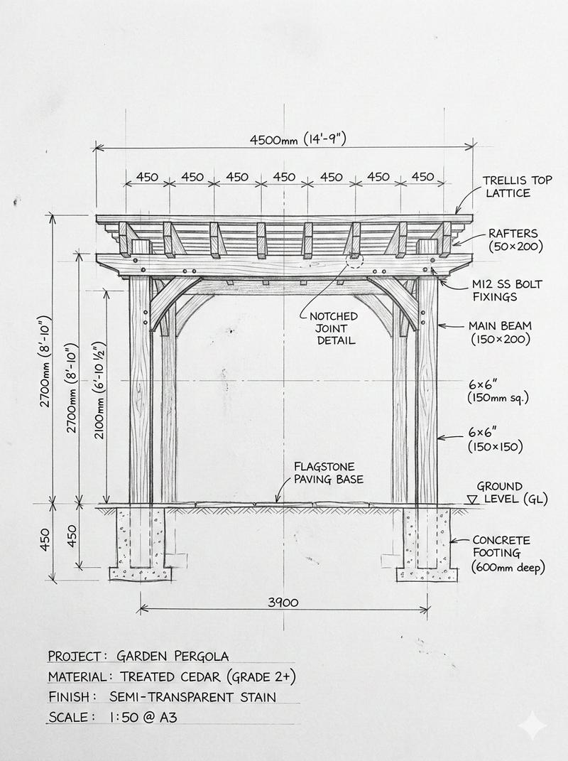 Pergola sketch and real build: GPT Image 2 prompt