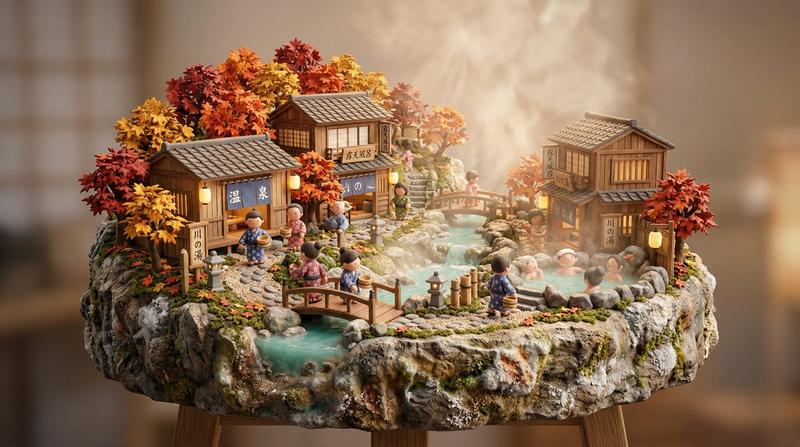 Onsen village clay diorama: GPT Image 2 prompt