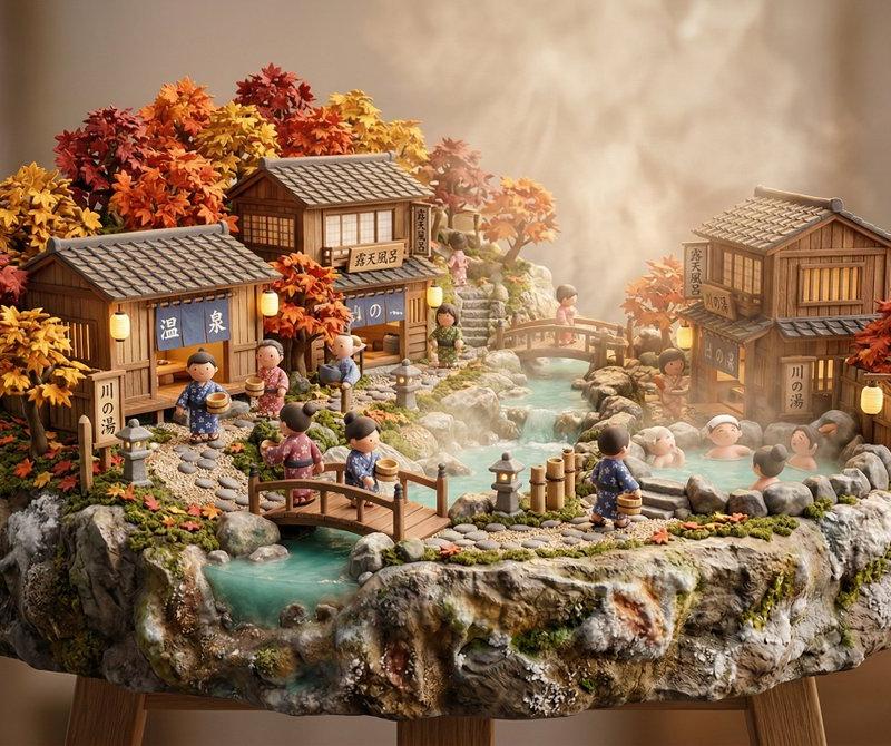 Onsen village clay diorama: GPT Image 2 prompt