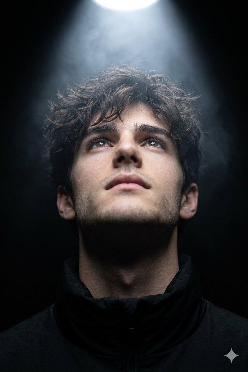 Spotlight upward gaze portrait: GPT Image 2 prompt