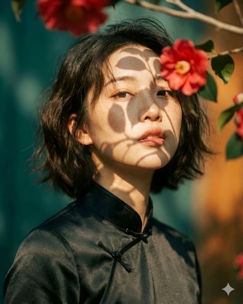 Black qipao camellia portrait: GPT Image 2 prompt