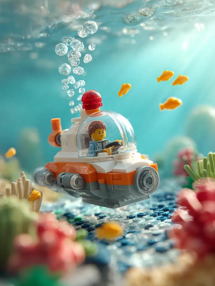 LEGO submarine underwater: GPT Image 2 prompt