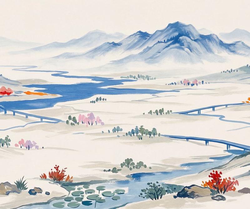 Cream and blue mountain landscape: GPT Image 2 prompt
