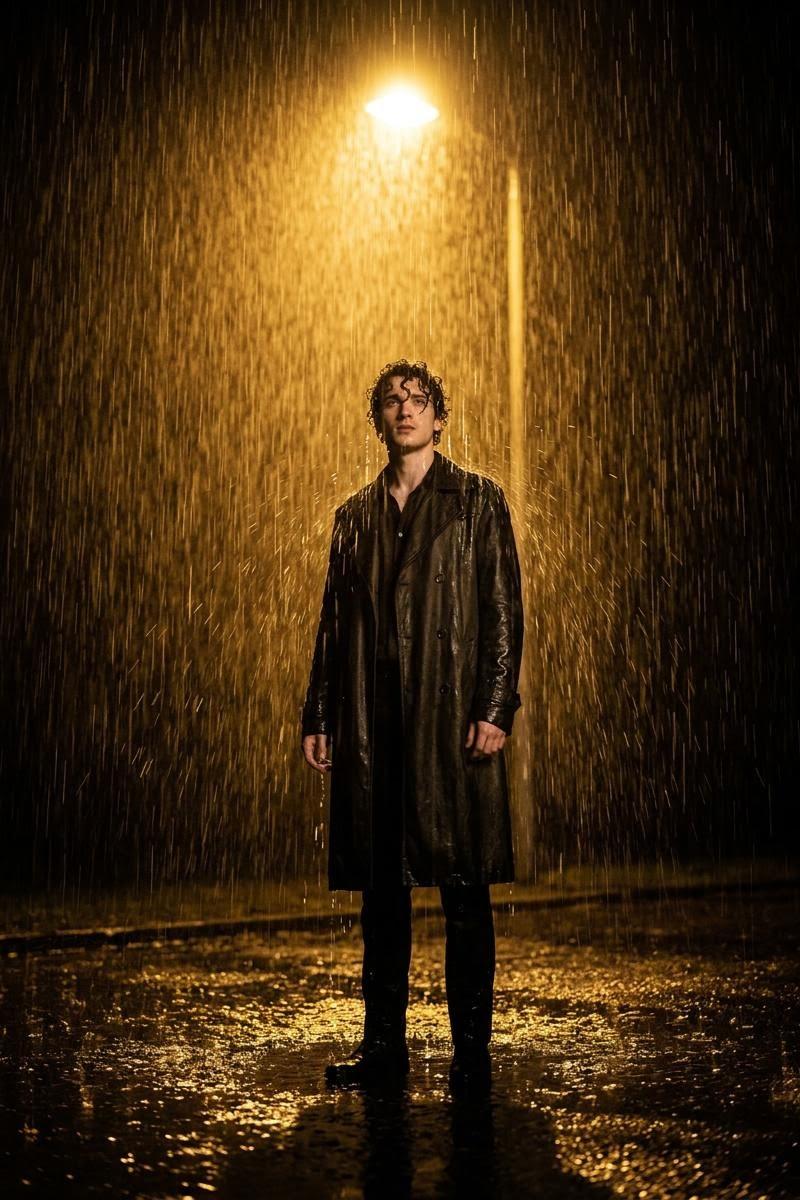 Streetlight rain solo shot: GPT Image 2 prompt