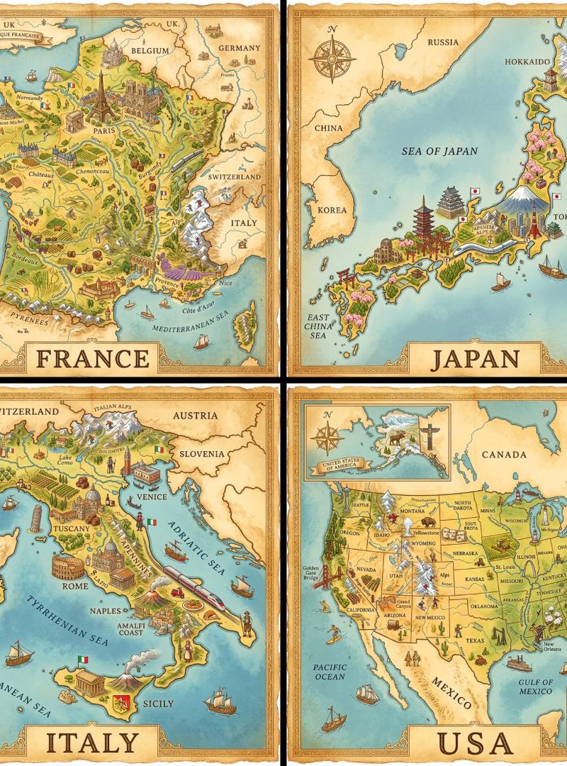Vintage isometric country map: GPT Image 2 prompt