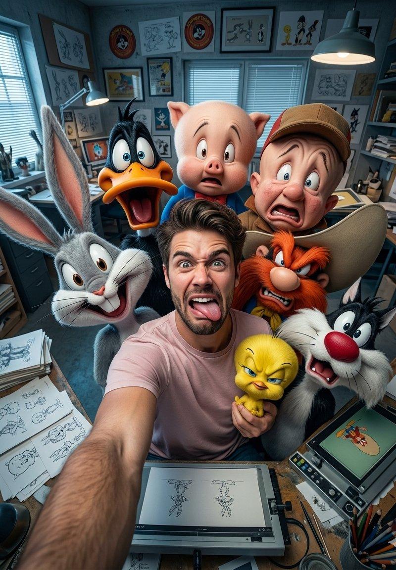 Looney Tunes wide-angle selfie: GPT Image 2 prompt