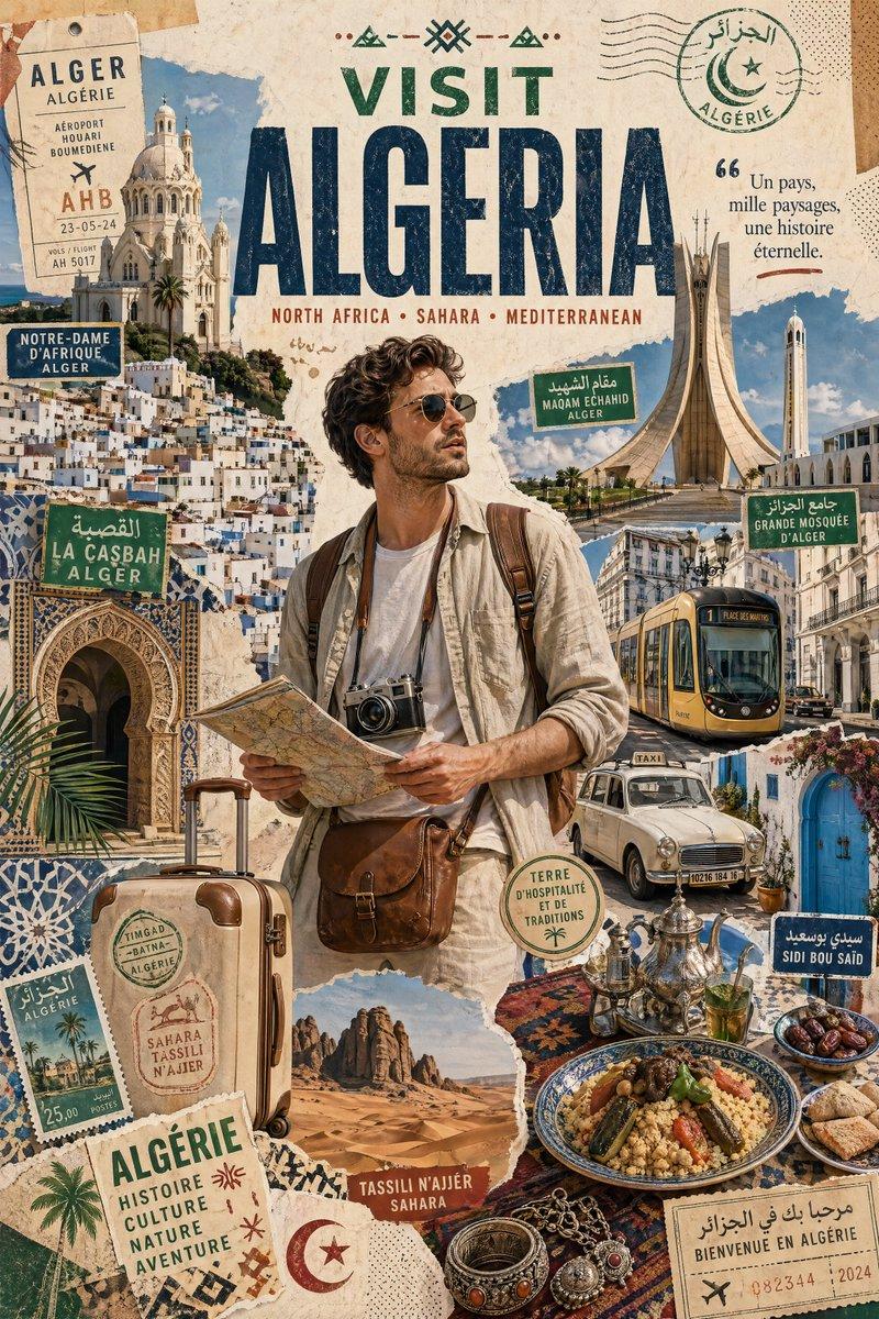 Algeria travel poster collage: GPT Image 2 prompt