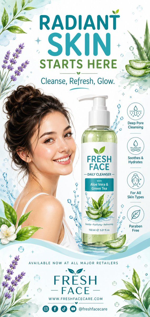 Face wash watercolor poster: GPT Image 2 prompt