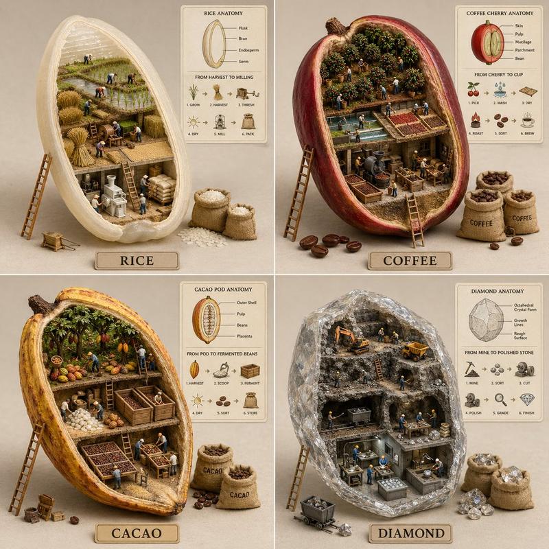 Sliced ingredient diorama 2x2 grid: GPT Image 2 prompt