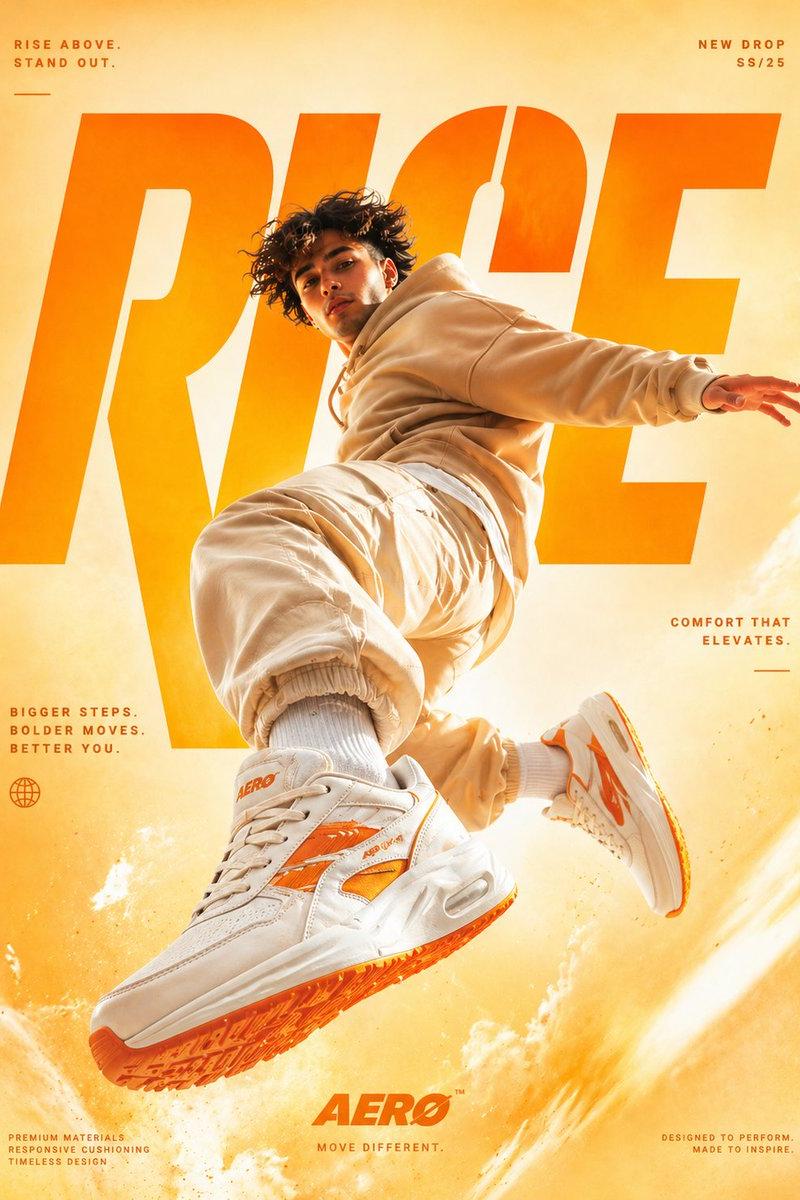 Mid-jump streetwear sneaker poster: GPT Image 2 prompt