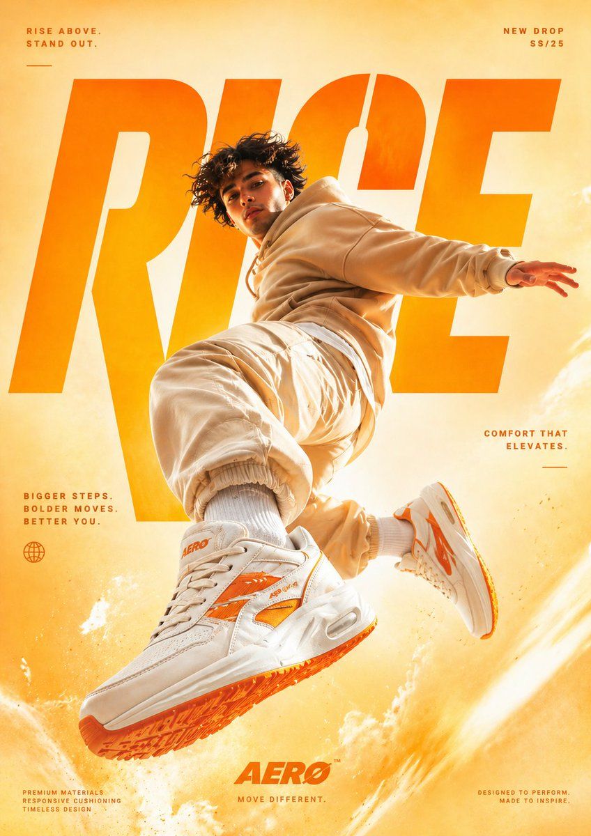 Mid-jump streetwear sneaker poster: GPT Image 2 prompt