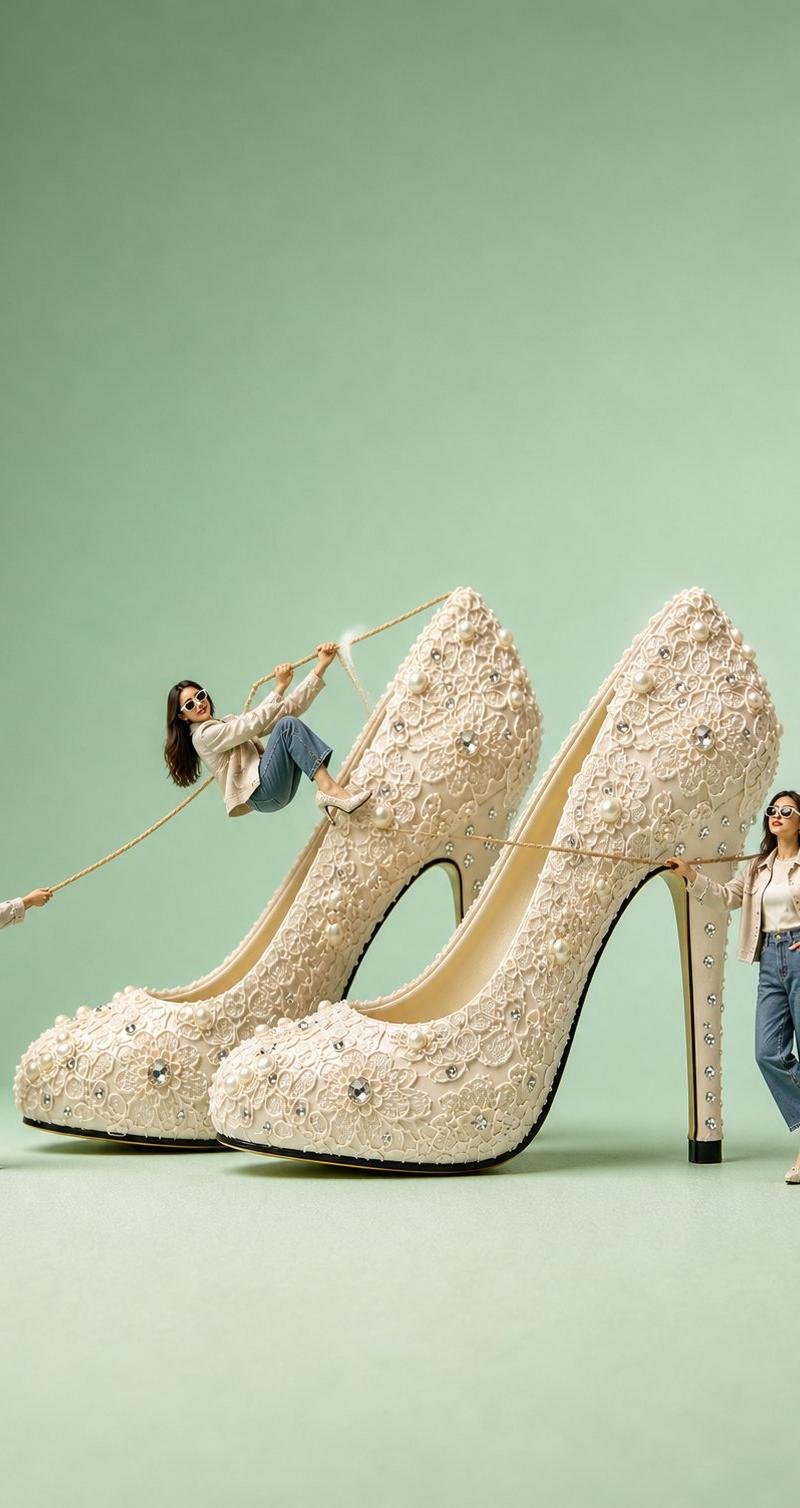 Giant lace bridal sandal scene: GPT Image 2 prompt