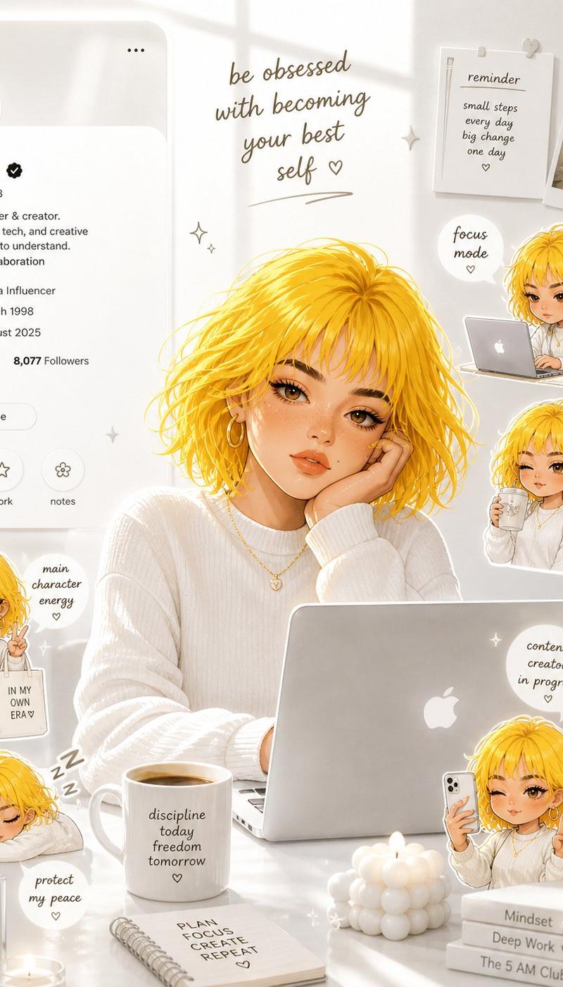 Yellow-haired creator desk illustration: GPT Image 2 prompt