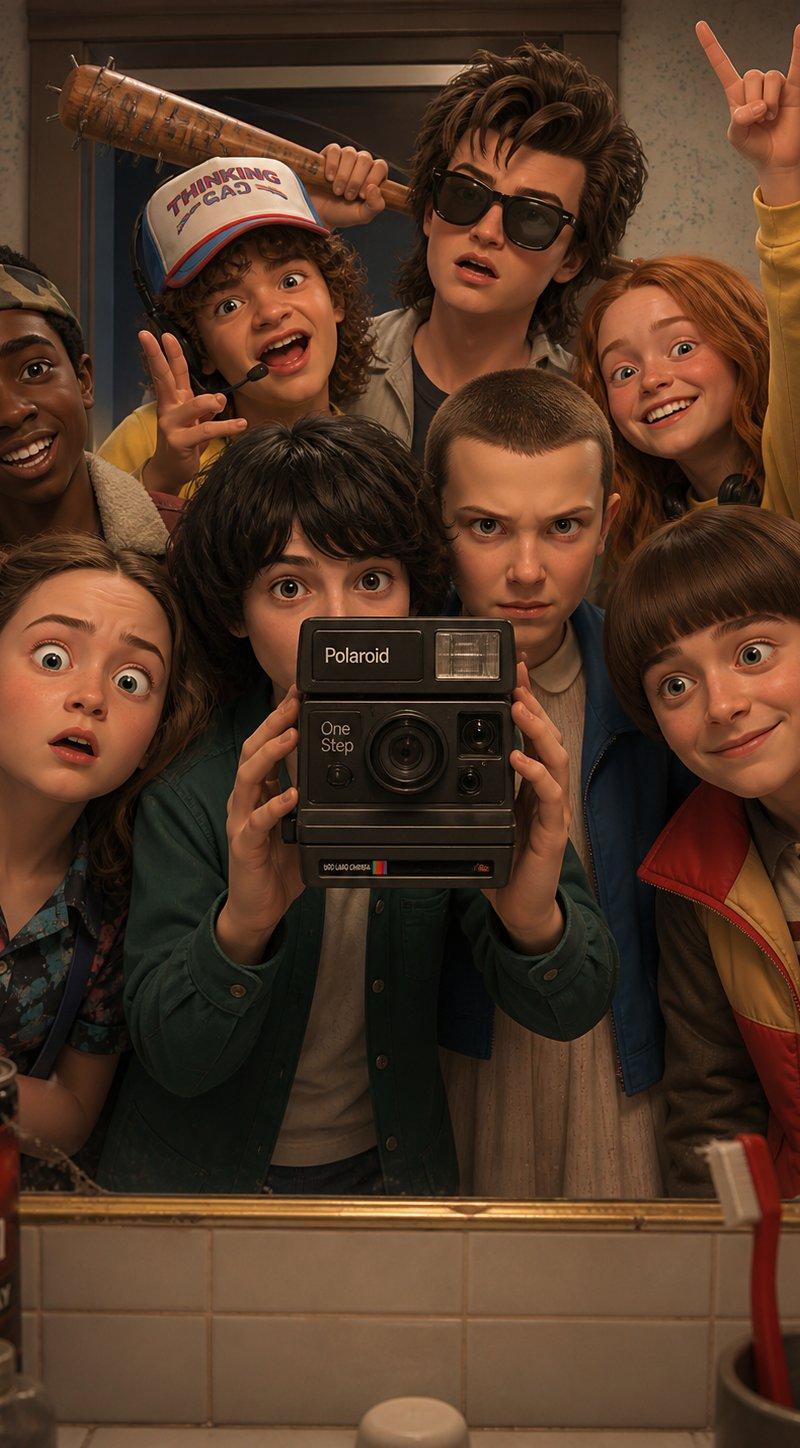Pixar cast bathroom mirror selfie: GPT Image 2 prompt