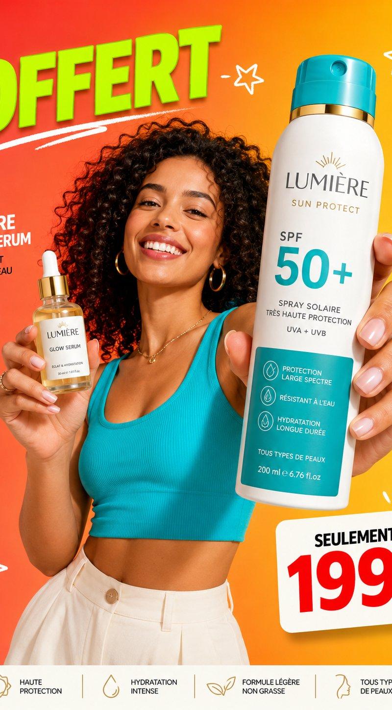 Vibrant beauty product ad with curly-haired model: GPT Image 2 prompt