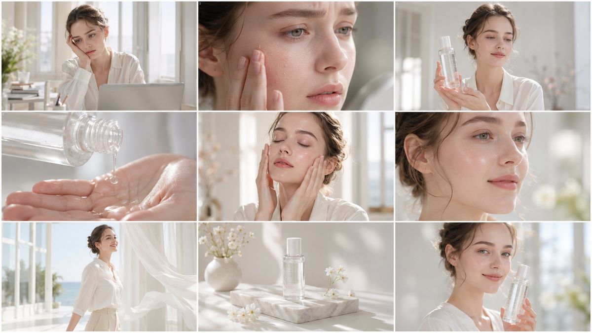 9-panel skincare commercial storyboard: GPT Image 2 prompt