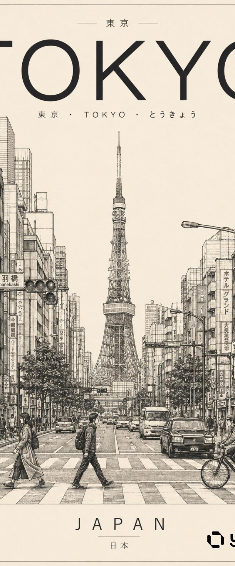Minimalist Tokyo travel poster line art: GPT Image 2 prompt