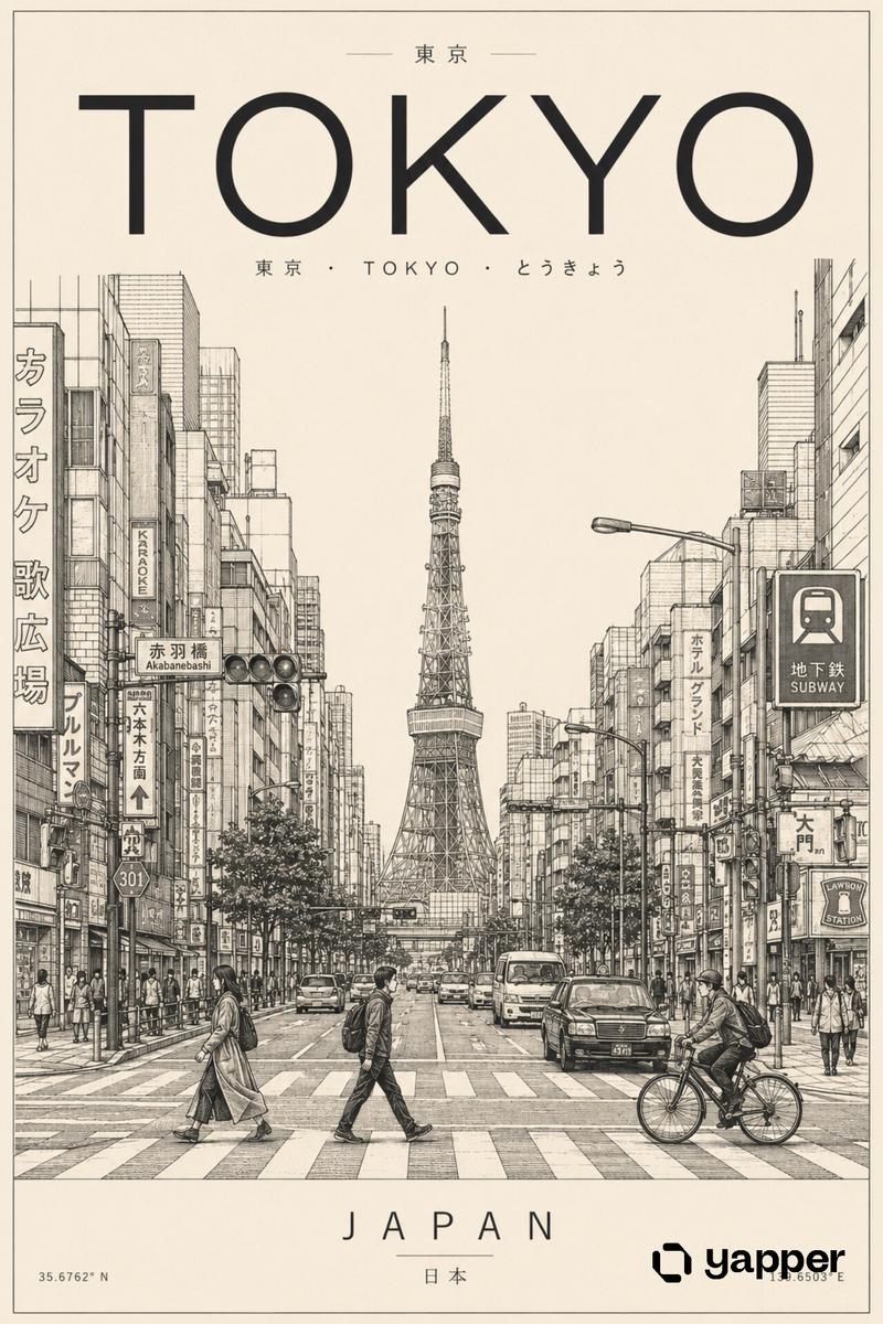 Minimalist Tokyo travel poster line art: GPT Image 2 prompt