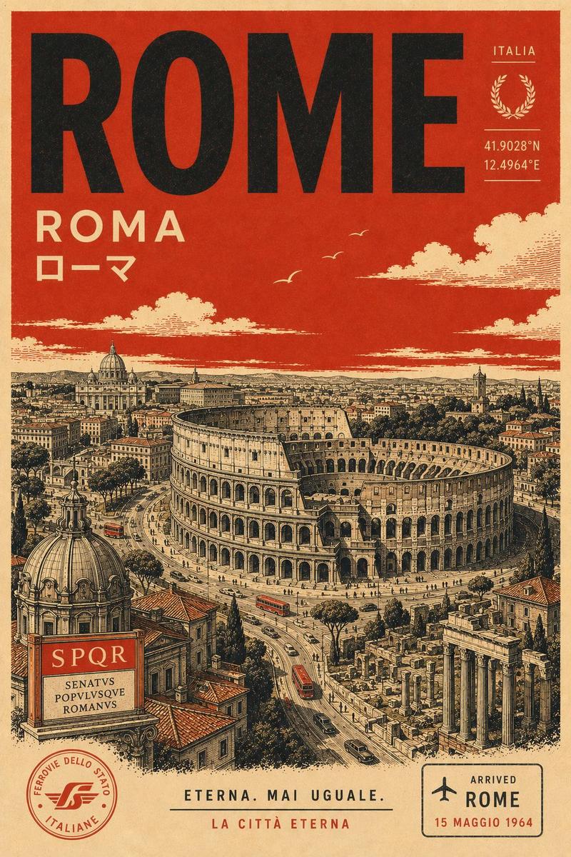 Retro mid-century city travel poster: GPT Image 2 prompt