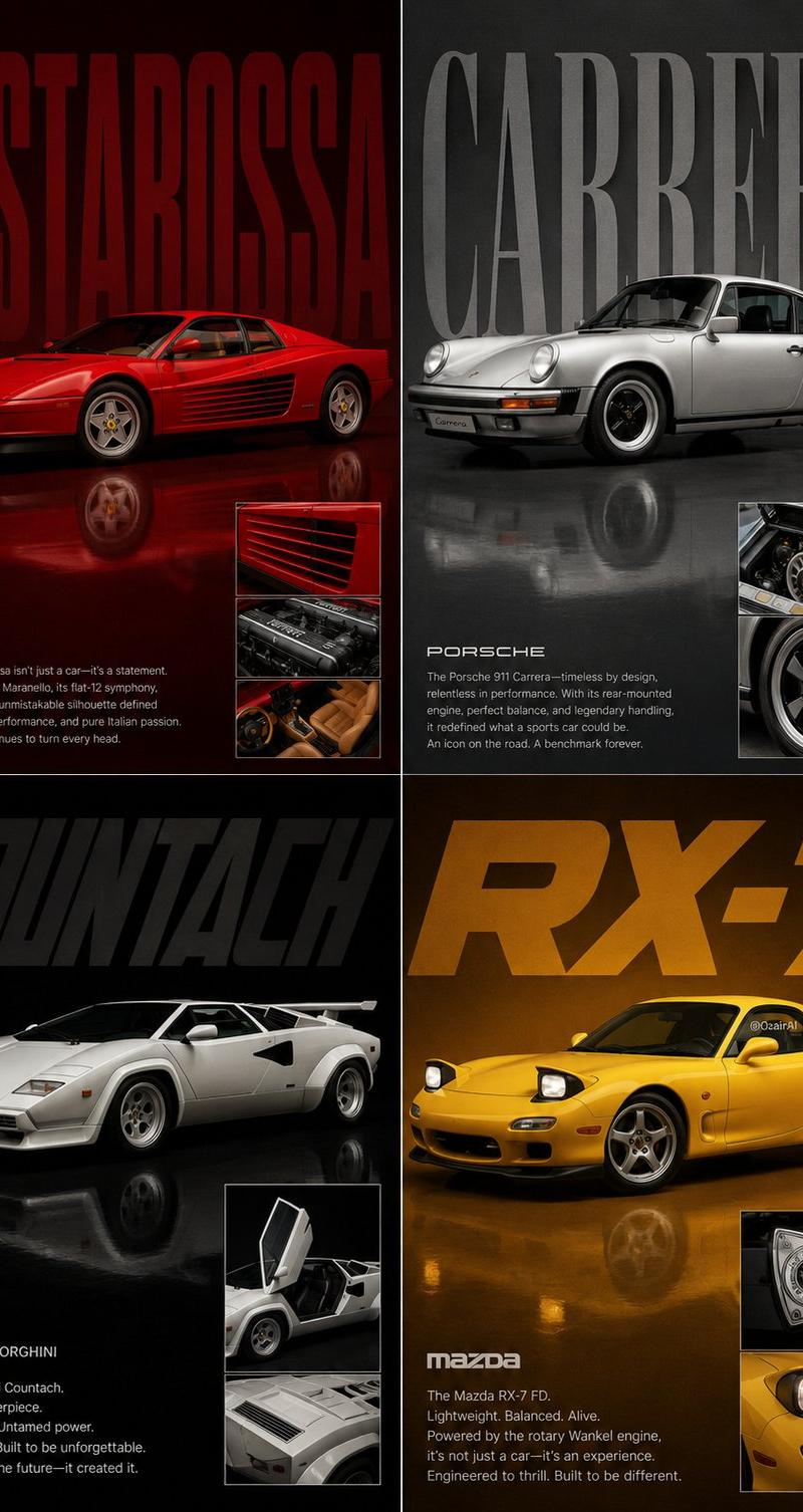 2x2 automotive editorial poster grid Monoluxe: GPT Image 2 prompt