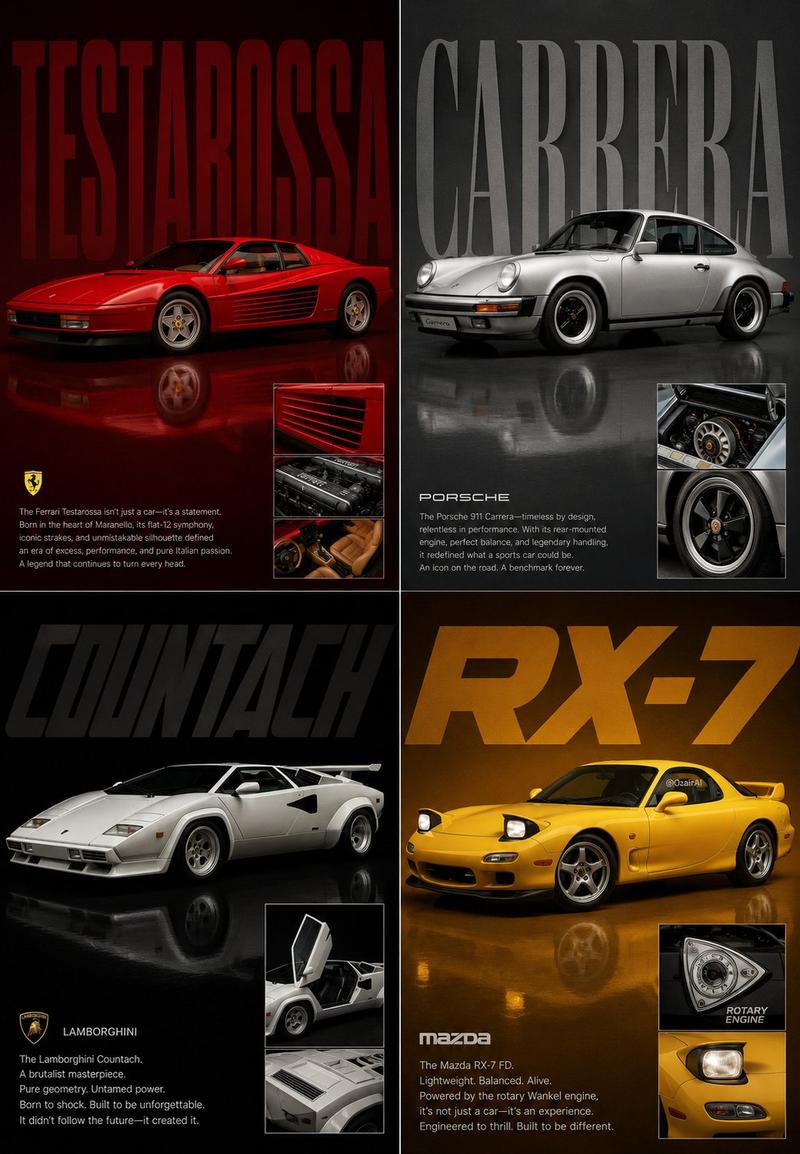 2x2 automotive editorial poster grid Monoluxe: GPT Image 2 prompt