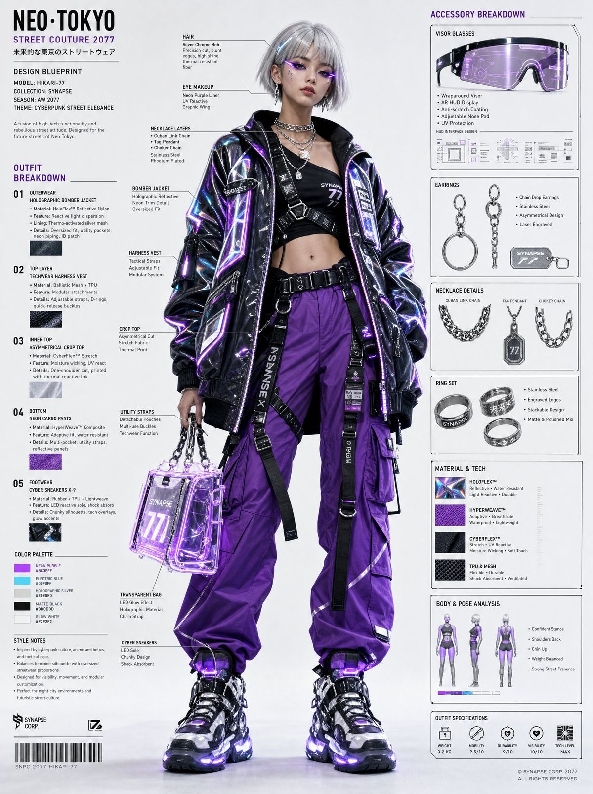 Cyberpunk streetwear fashion blueprint sheet: GPT Image 2 prompt