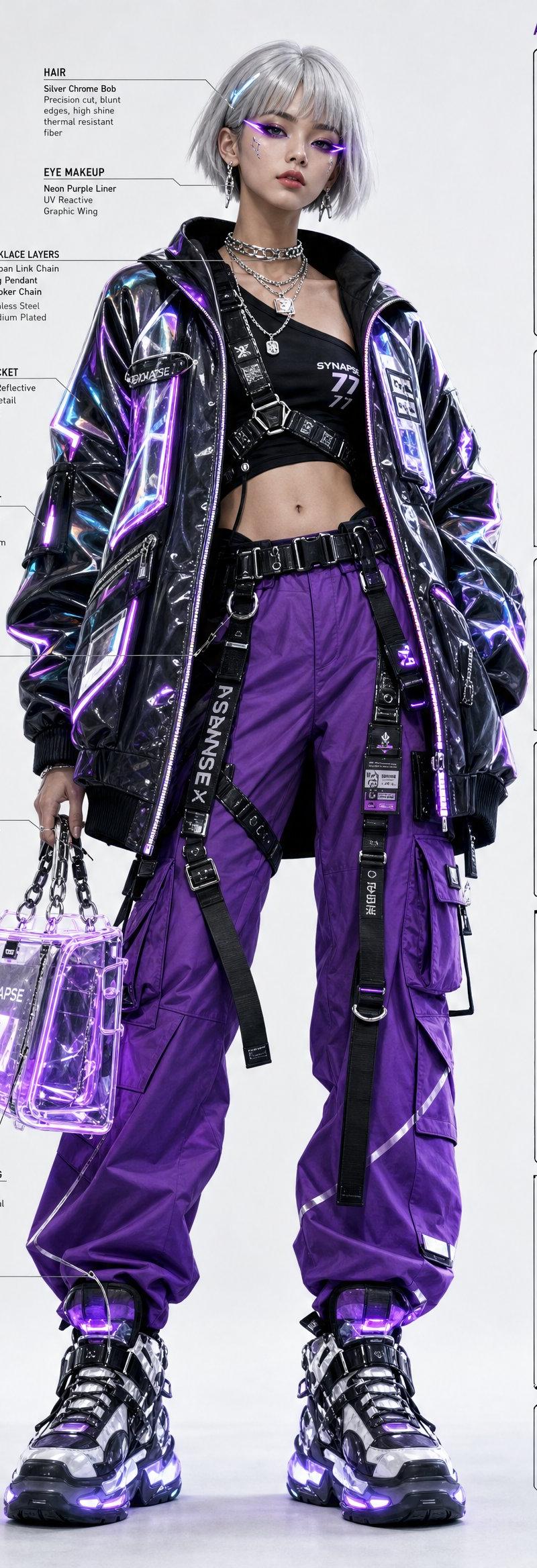 Cyberpunk streetwear fashion blueprint sheet: GPT Image 2 prompt