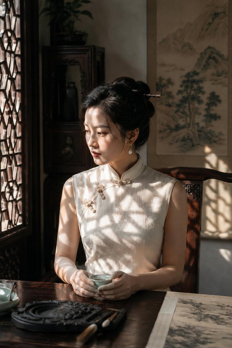 Suzhou garden qipao portrait with lattice light: GPT Image 2 prompt