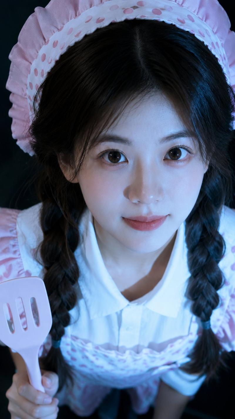 Maid-style portrait under cool blue flash: GPT Image 2 prompt