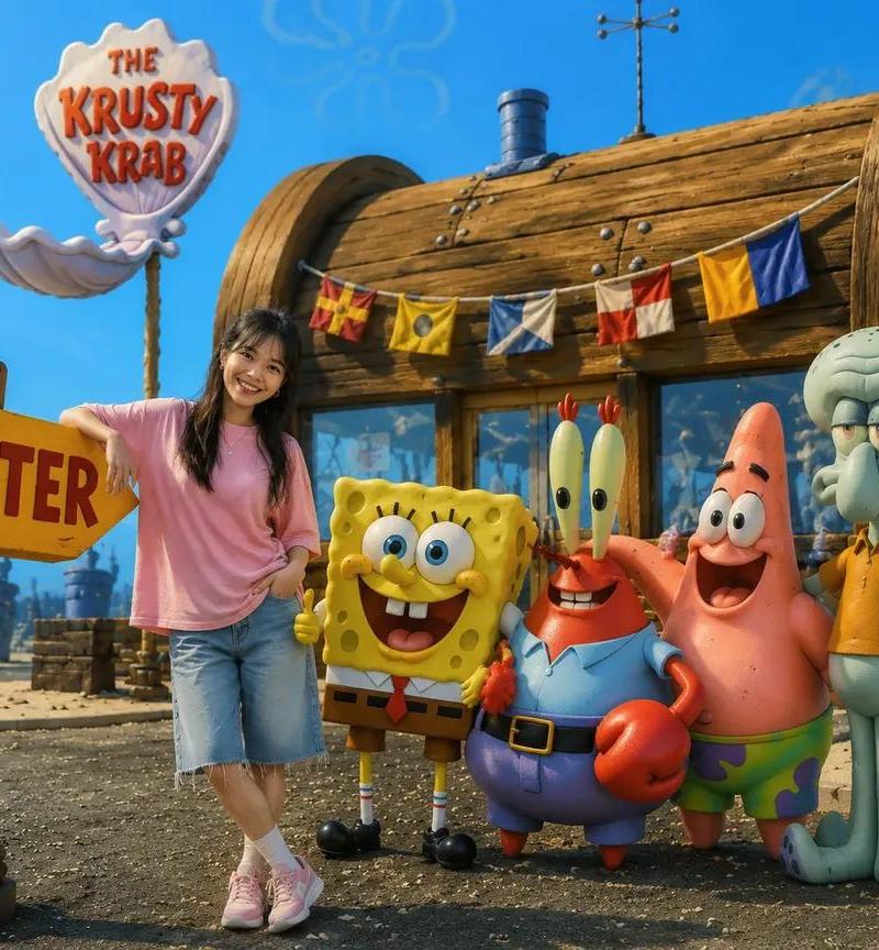 Asian woman with 3D claymation SpongeBob: GPT Image 2 prompt