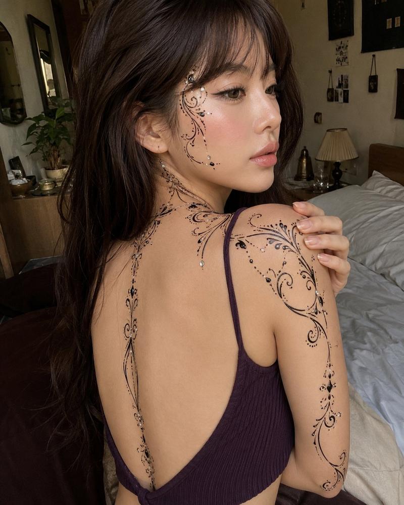 Festival body-art beauty selfie side profile: GPT Image 2 prompt