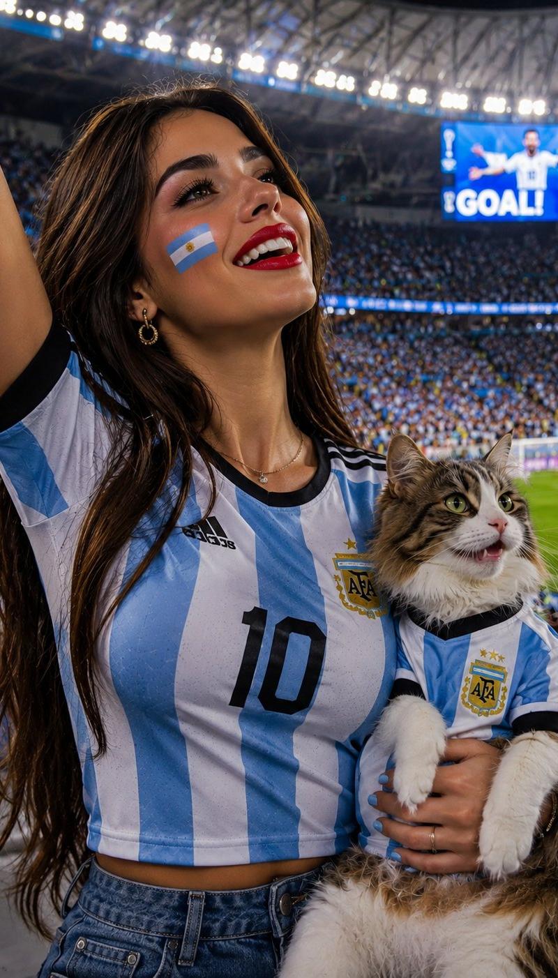 World Cup stadium fan girl with cat: GPT Image 2 prompt