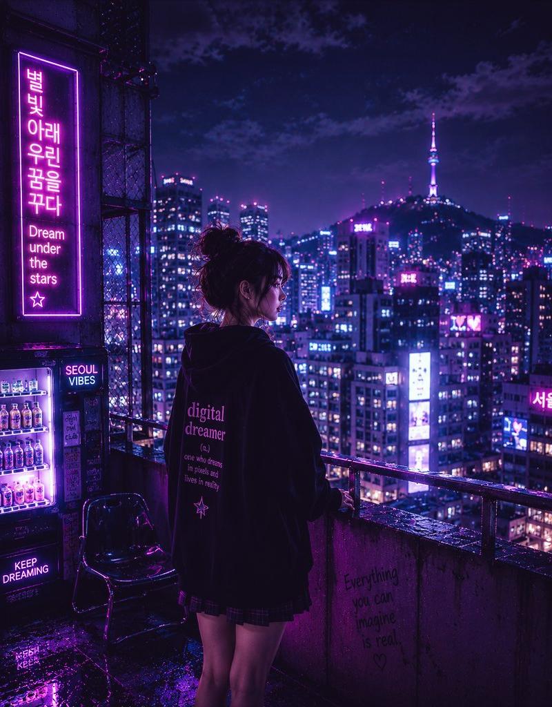 Neon Seoul rooftop girl: GPT Image 2 prompt