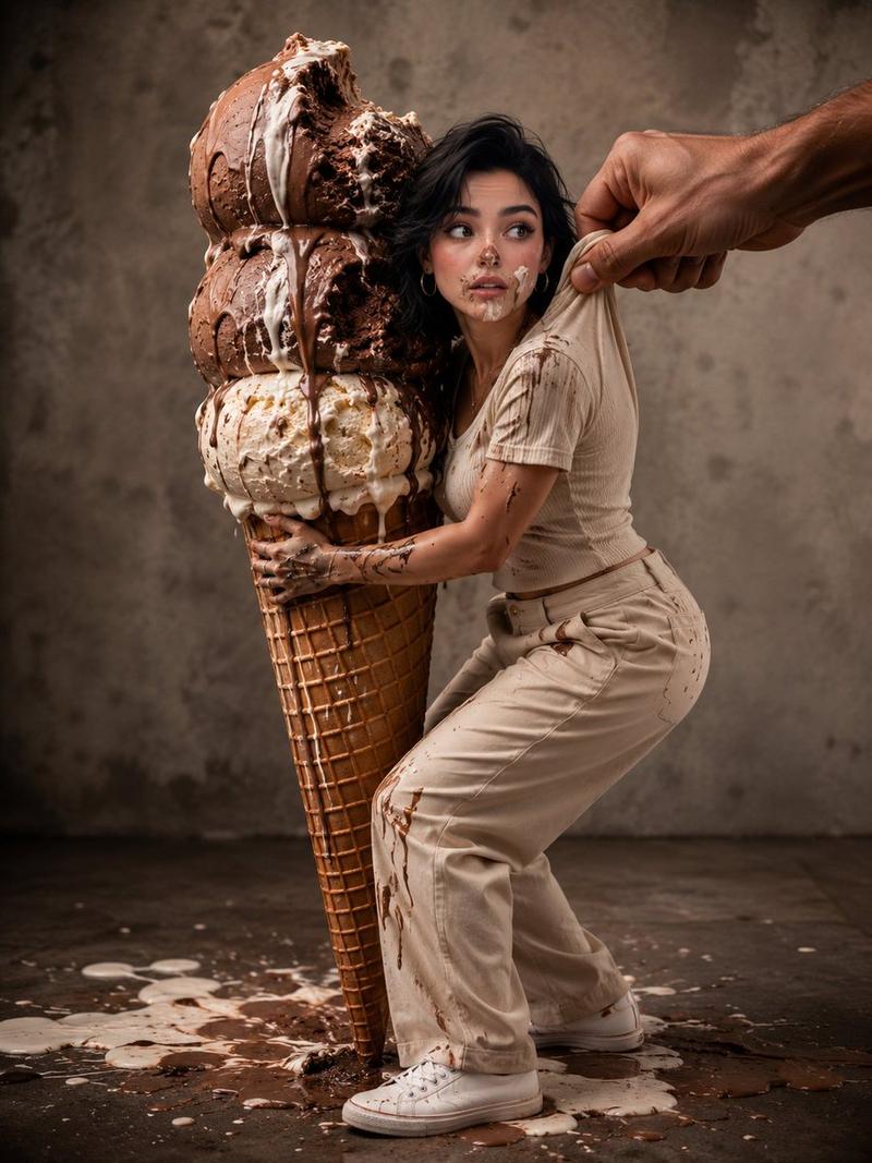 Giant ice cream surreal comedy: GPT Image 2 prompt