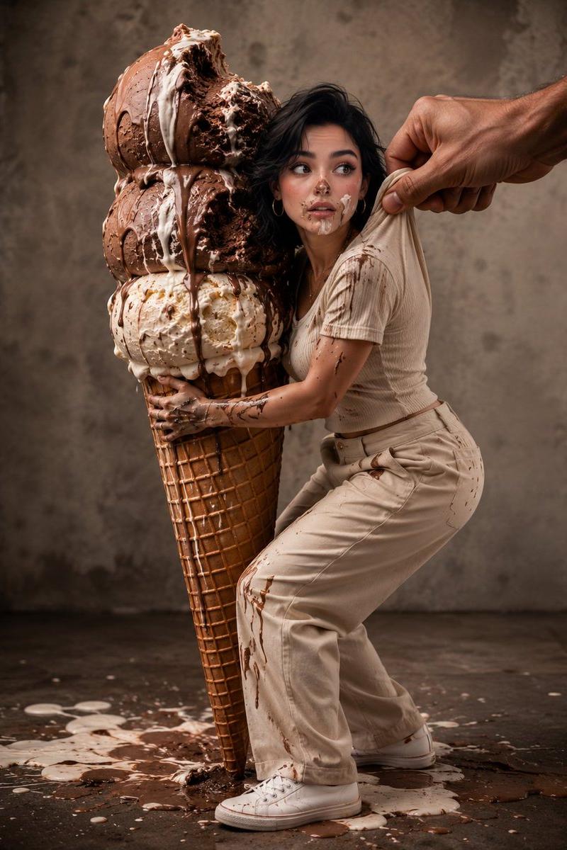 Giant ice cream surreal comedy: GPT Image 2 prompt