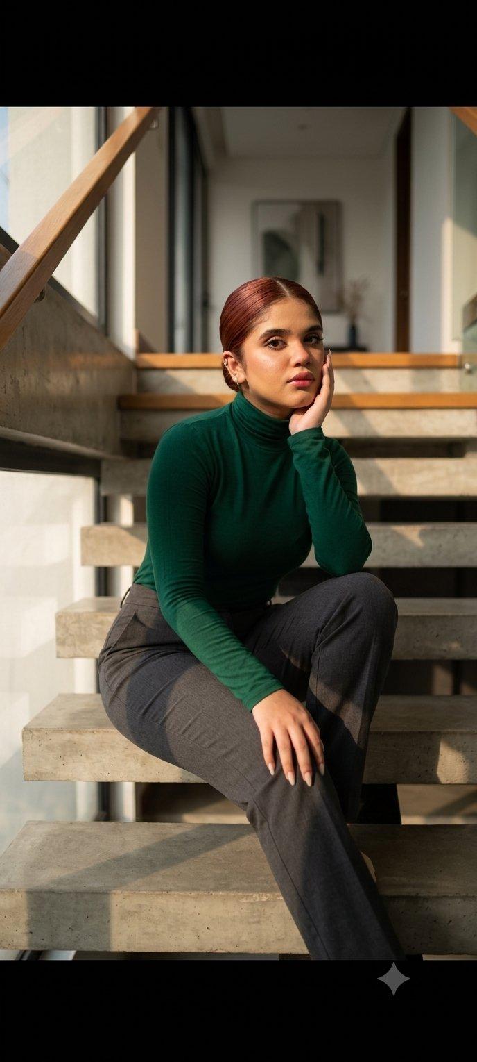 Golden-hour staircase portrait: GPT Image 2 prompt