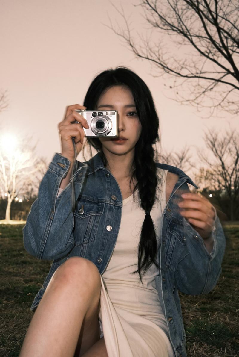 Dusk compact-camera park portrait: GPT Image 2 prompt